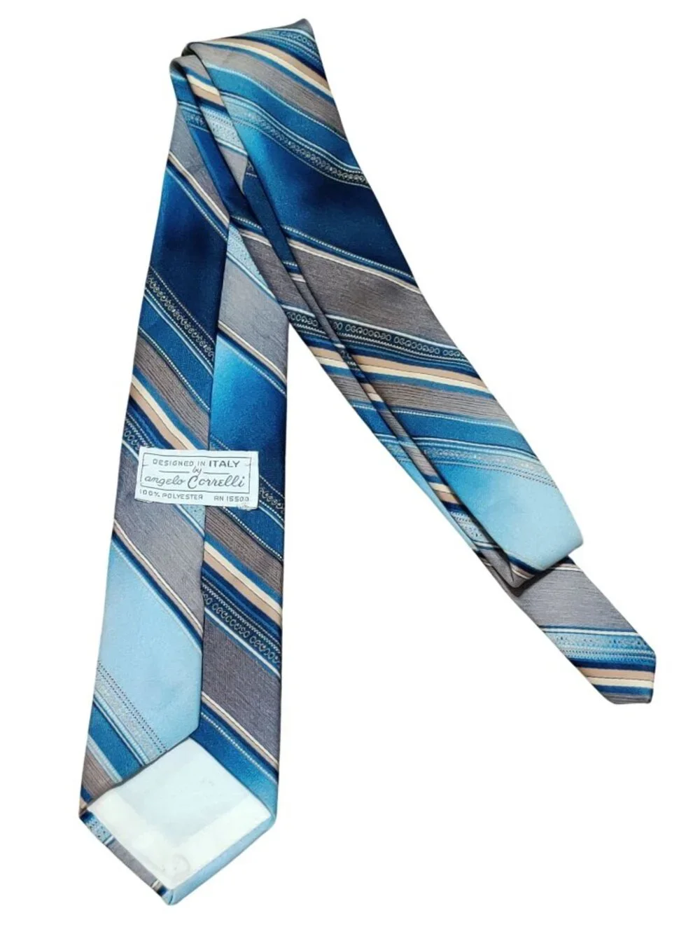 Angelo Corelli Tie Vintage Blue Gray Striped Wide Necktie Retro Italian Style